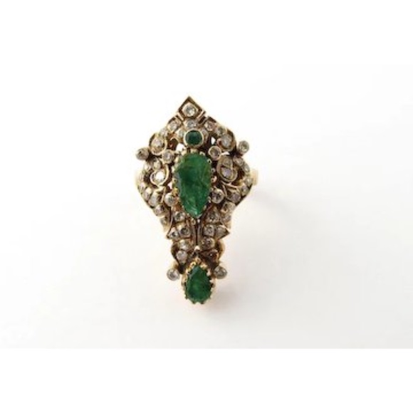 Vintage 14 Karat Yellow Gold Natural Emerald and Diamond Ring Size 7.5 #3827 - Picture 5 of 9